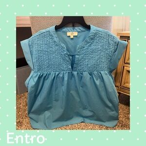 Entro Teal Blouse with Pintuck Detail